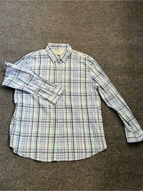 St. John's Bay Light Blue Plaid Button-Down Shirt, 100% Cotton, XL